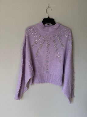 Pilcro Lilac Turtleneck Sweater with Beaded Starburst